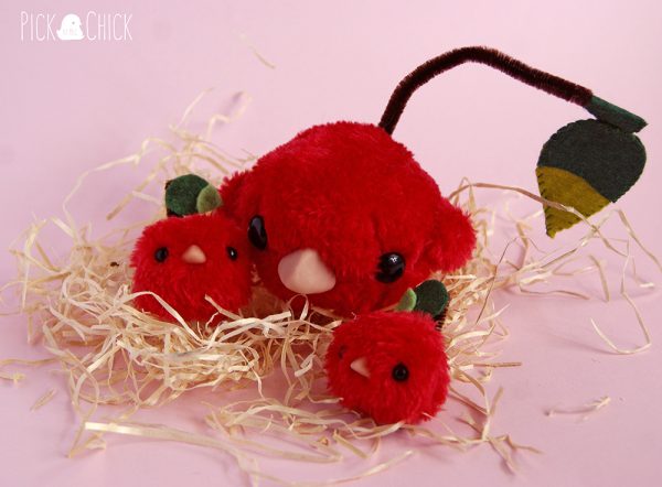 Peluche miniatura Cherry bird hecho a mano kawaii