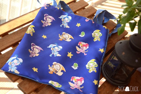 Totebag artesanal hecha a mano con estampado de Magical Doremi brujas de noche manga