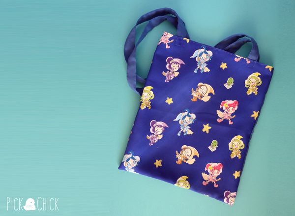 Totebag artesanal hecha a mano con estampado de Magical Doremi brujas de noche manga