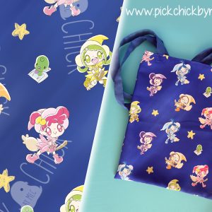 Totebag artesanal hecha a mano con estampado de Magical Doremi brujas de noche manga