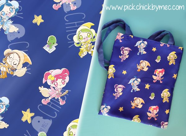 Totebag artesanal hecha a mano con estampado de Magical Doremi brujas de noche manga