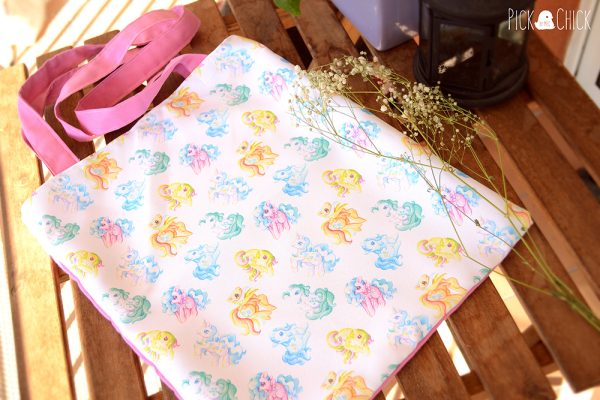 Totebag artesanal hecha a mano con estampado de my little pony g1 juguetes retro y unicornios