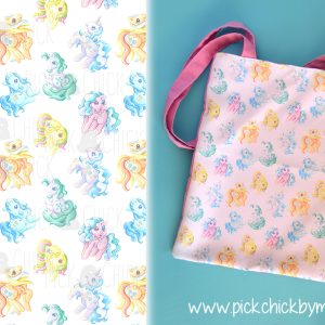 Totebag artesanal hecha a mano con estampado de my little pony g1 juguetes retro y unicornios