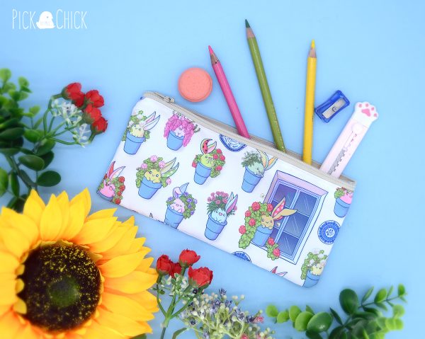 estuche handmade flores y conejos